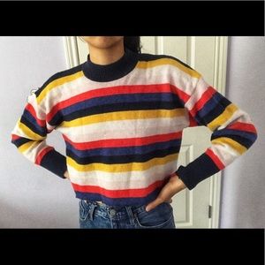 Striped cropped mock neck sweater